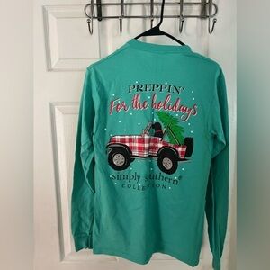 Simply Southern Preppin for The Holidays Sm Long Sleeve T Shirt Doggy Sea Foam